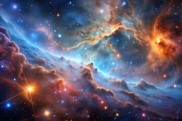 Sticker - Nebula filled with swirling gas dust and bright stars