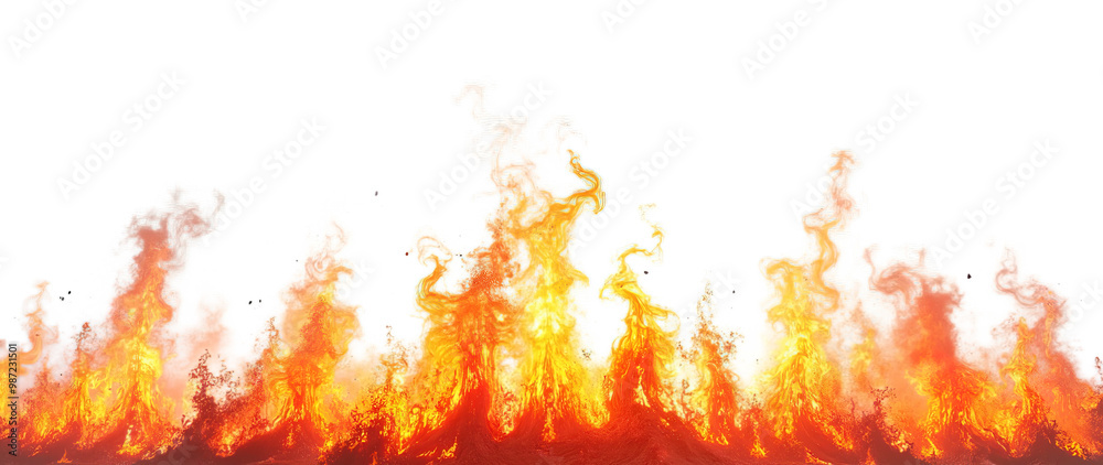 Vibrant bottom border, intense fire with dynamic flames and heat waves ...