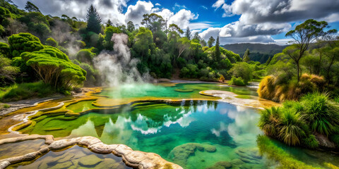 Hot springs surrounded by lush forest in a national park , hot springs, park, national, nature, water, relaxation, scenic