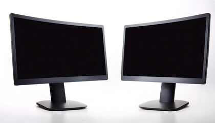 2 two Ultra wide lcd curved monitor screen isolated on white background with copy space, Front view of television or computer screen. double viewing space for easier business management.