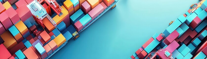 Global trade exports and supply chain logistics flat design, top view, market trends theme, 3D render, colored pastel scheme