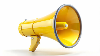 A bright yellow megaphone isolated on a white background, yellow, megaphone, communication, loud, announcement, tool