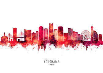 Wall Mural - Yokohama Japan Skyline Red