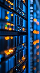 Poster - Close-up of a server rack with glowing lights.
