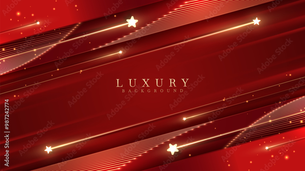 Red abstract background with glowing lines, stars, and light effects ...
