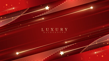 Wall Mural - Red abstract background with glowing lines, stars, and light effects, perfect for holiday designs, award ceremony backdrops, or festive promotions. Vector illustration.