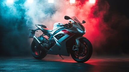 Sticker - White sportbike with red and blue lights.