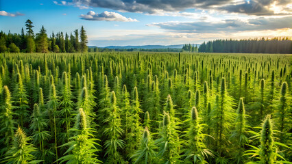 Fields of industrial hemp in Lithuania , agriculture, hemp, crop, plant, farming, rural, landscape, green, sustainable