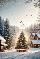 Wall Mural - christmas pine cones and branches on the snow christmas background
