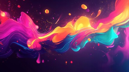 Wall Mural - abstract background with colorful flowing liquid shapes and sparkles on dark background.