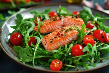 Wall Mural - Salad with salted salmon and arugula, ai