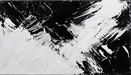 Canvas Print - Dynamic black and white oil texture with expressive brushstrokes on canvas