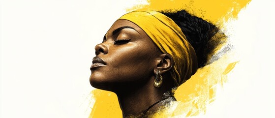 Wall Mural -  A painting of a woman wearing a yellow headscarf and earrings