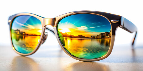 Close-up of stylish sunglasses with reflective lenses, fashion, eyewear, accessory, close-up, stylish, trendy, protection, UV