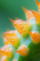 Sticker -  A tight shot of a bloom with dew drops on its petals and a verdant leaf in the backdrop