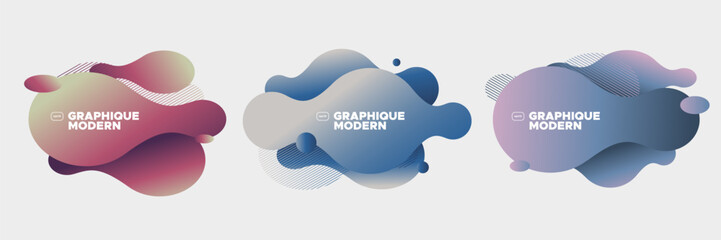 Poster - Bubble shapes with gradient color. Modern badges set. Abstract shapes composition. Eps10 vector.