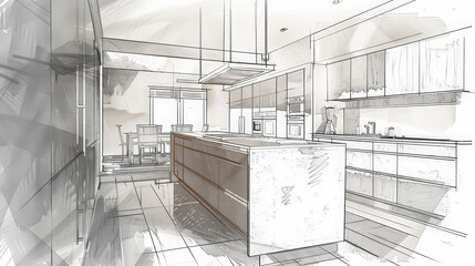 Wall Mural - sketch of modern kitchen