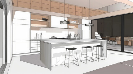 Wall Mural - sketch of modern kitchen