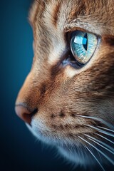 Wall Mural -  A tight shot of a cat's blue eyes against a backdrop of another cat's face in the distance