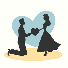 Wall Mural - silhouette of a bride and groom. The bride is on the left side of the image, wearing a long dress and a veil