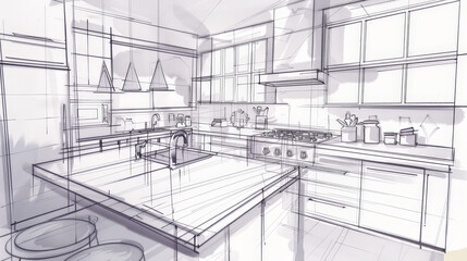 Wall Mural - sketch of modern kitchen