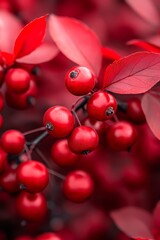 Wall Mural - foreground, red leaves and berries; background, red hues repeat