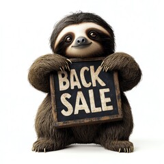 A sloth hugging a giant Black Friday Sale sign, cute and festive, isolated on white background