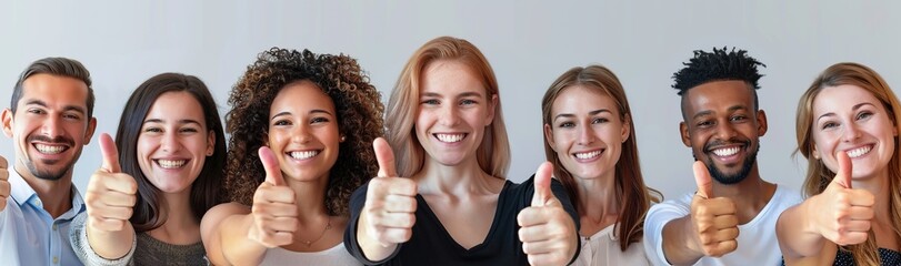 group of work team people showing thumbs up and smiling