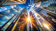 © sarinya - Reflective skyscrapers shining brightly in the sunlight, seen from a unique bottom to top perspective, skyscrapers, modern