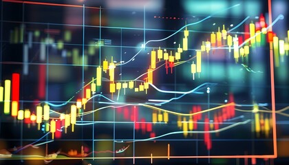 Abstract financial background featuring trading graphs and candlestick charts illustrating economic trends for investment strategies and business concepts.