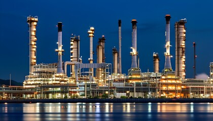 Wall Mural - Illuminated petrochemical plant at night showcasing industrial elegance and refinery operations