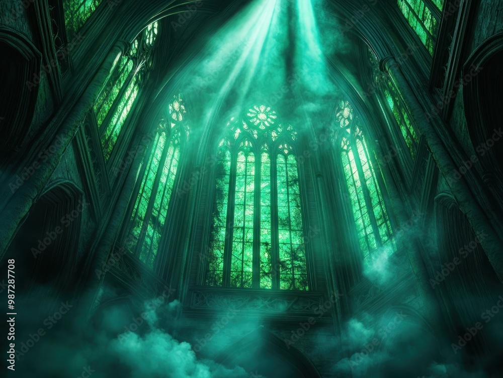 Eerie Glowing Light Emanates from a Haunted House, Mist Creeping ...