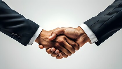 Dynamic handshake symbolizing success and collaboration, enhanced by AI generative technology against a clean white backdrop