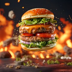 Poster - hamburger on a black background