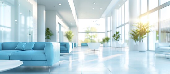 Canvas Print - blue sofa in a minimalist and modern office waiting room