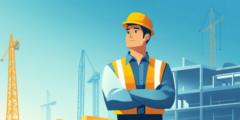 Poster - a civil engineer standing and looking at construction site. professional engineer at work.