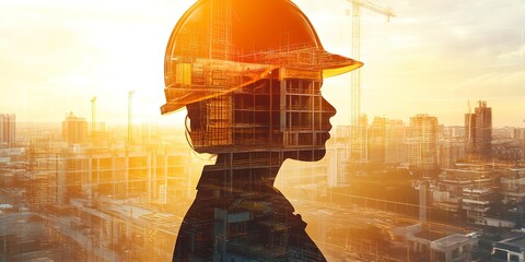 Poster - Civil engineer and construction work, double exposure effect. 