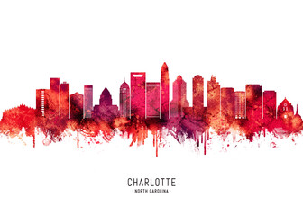 Wall Mural - Charlotte North Carolina Skyline Red