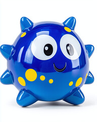 a cute 3D blue evil coronavirus monster, cartoonish features and a playful design, isolated on a white background