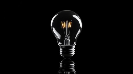 Poster - A light bulb with a glowing filament in the center on a black background.