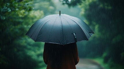 Sticker - It's a cloudy day with rain falling, and someone is holding an umbrella.