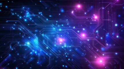 Poster - Abstract digital technology background with glowing lines and dots on a dark background.