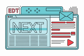 Poster - Illustration of a digital interface with an email icon, web content layout, and the word 