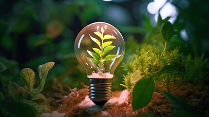 Poster - Light Bulb with Plant Inside, Symbol of Renewable Energy