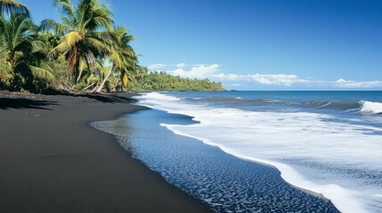 Black sand and ocean by Puerto Rico coast.