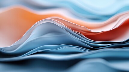 Poster - An intricate close-up of wavy abstract layers in shades of blue and orange, delivering a visually captivating and tactile experience with its flowing and layered design.