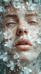 Poster - Watery Portrait with White Flowers: A Dreamlike Beauty