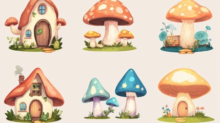 Canvas Print - A collection of whimsical mushroom houses.