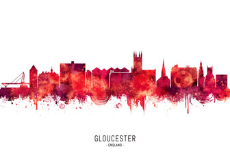 Wall Mural - Gloucester England skyline Red