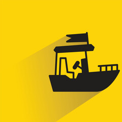 Wall Mural - fishing boat with shadow on yellow background